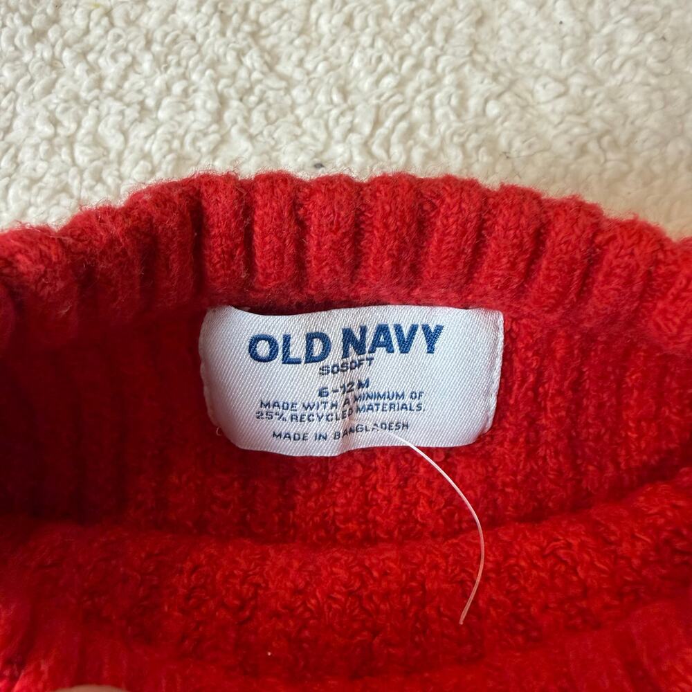 Old Navy 6-12 Months Merry Christmas Sweater Red White Embroider Baby Girl Boy - Picture 5 of 6